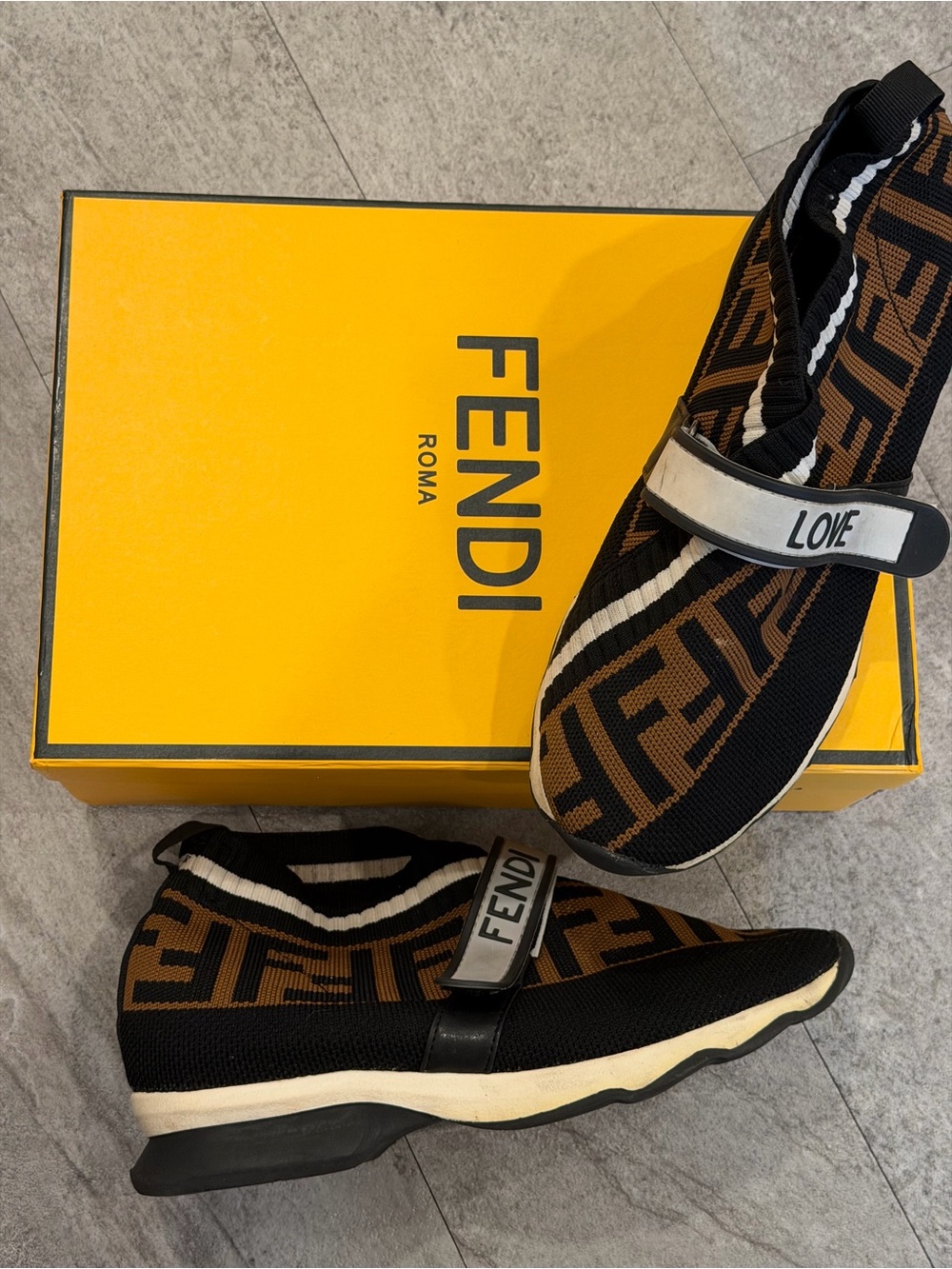 Fendi Men’s Black & Brown FF Logo Slip-On Sneakers